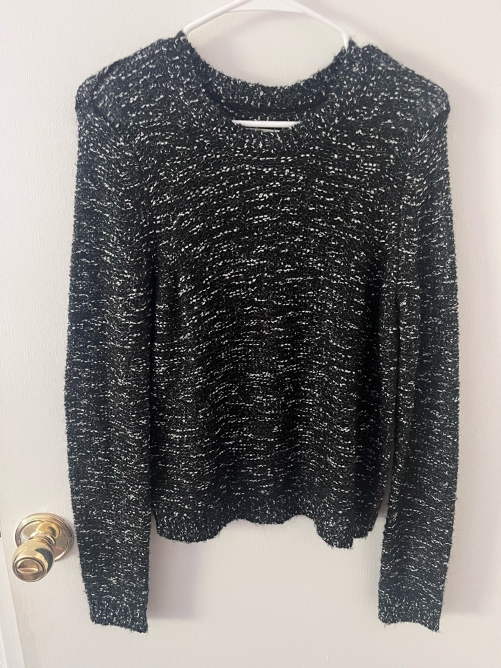 Alice and Olivia X Scoop Collab Marled Sparkle Black Sweater Sequin Crewneck L